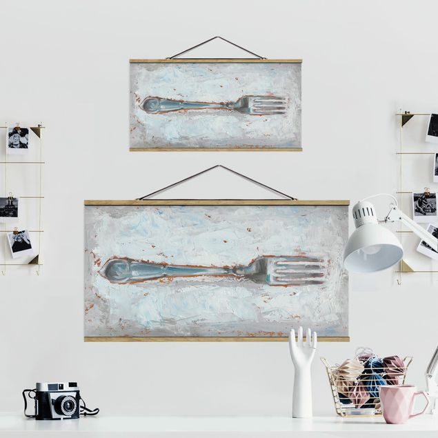 Stoffen schilderij met posterlijst Impressionistic Cutlery - Fork