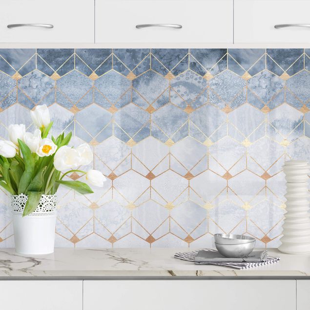 Achterwand voor keuken patroon Blue Geometry Golden Art Deco II