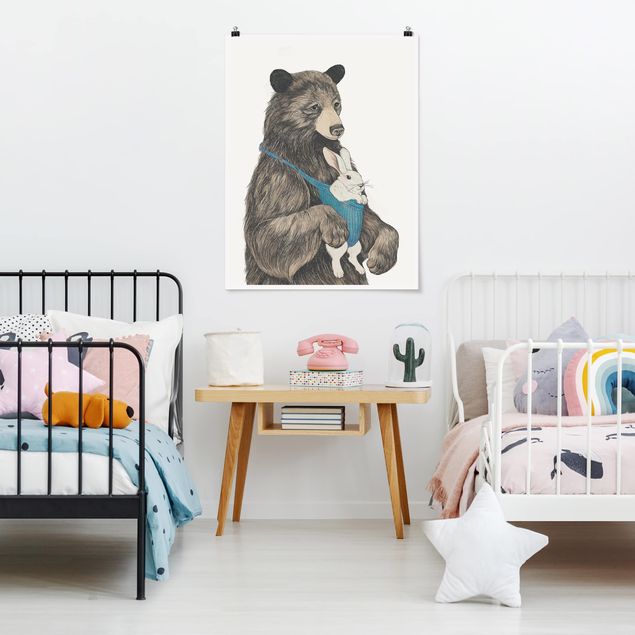 Posters Illustration Bear And Bunny Baby
