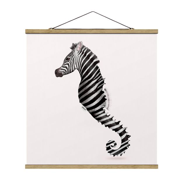 Stoffen schilderij met posterlijst Seahorse With Zebra Stripes