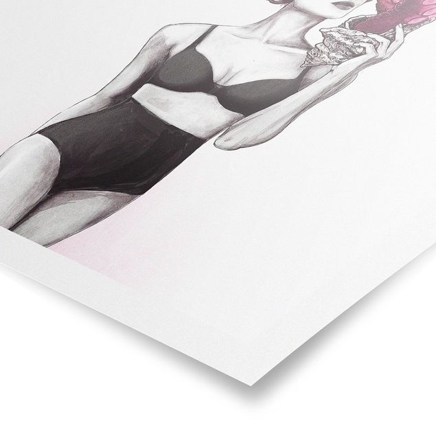 Posters Illustration Woman In Underwear Black And White Octopus
