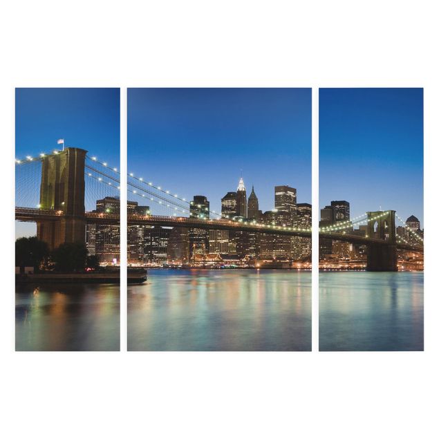Canvas schilderijen - 3-delig Brooklyn Bridge In New York