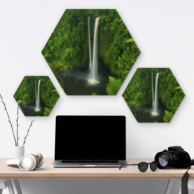Hexagons houten schilderijen Heavenly Waterfall