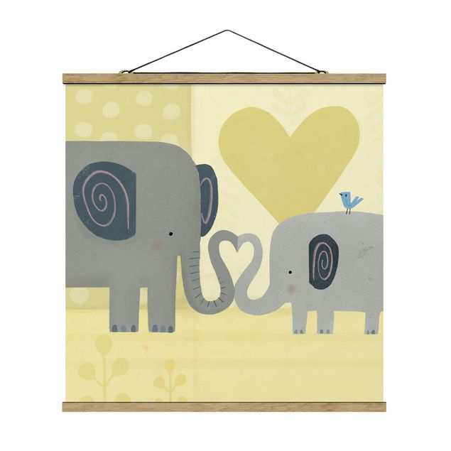 Stoffen schilderij met posterlijst Mum And I - Elephants