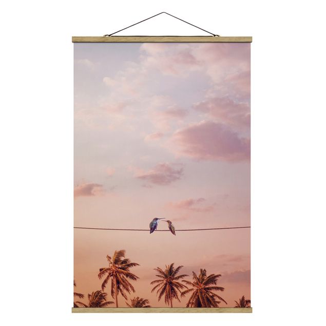 Stoffen schilderij met posterlijst Sunset With Hummingbird