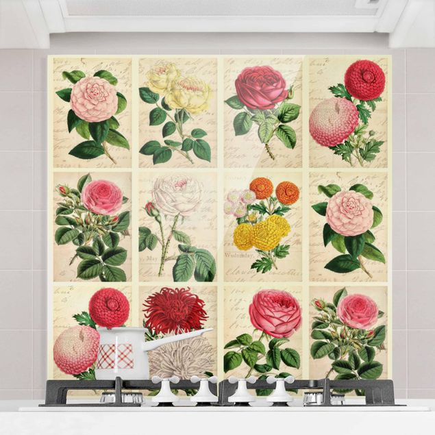 Spatscherm keuken Vintage Floral Collage
