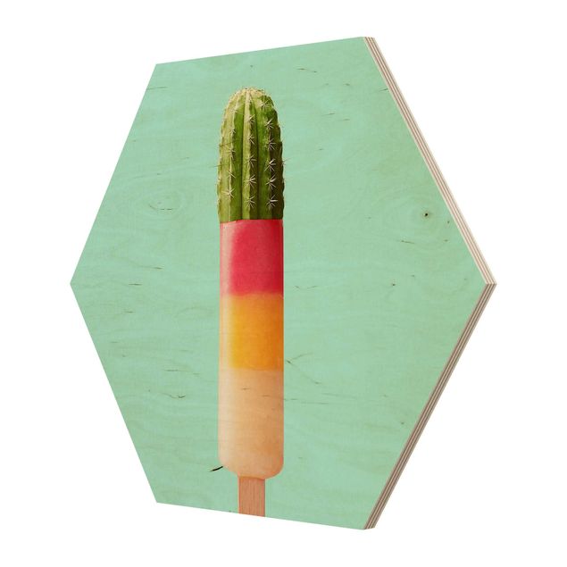 Hexagons houten schilderijen Popsicle With Cactus