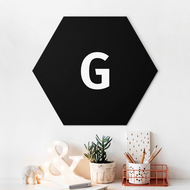 Hexagons Aluminium Dibond schilderijen Letter Black G