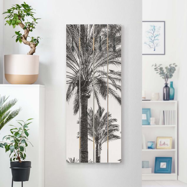 Wandkapstokken houten pallet Palm Trees At Sunset Black And White