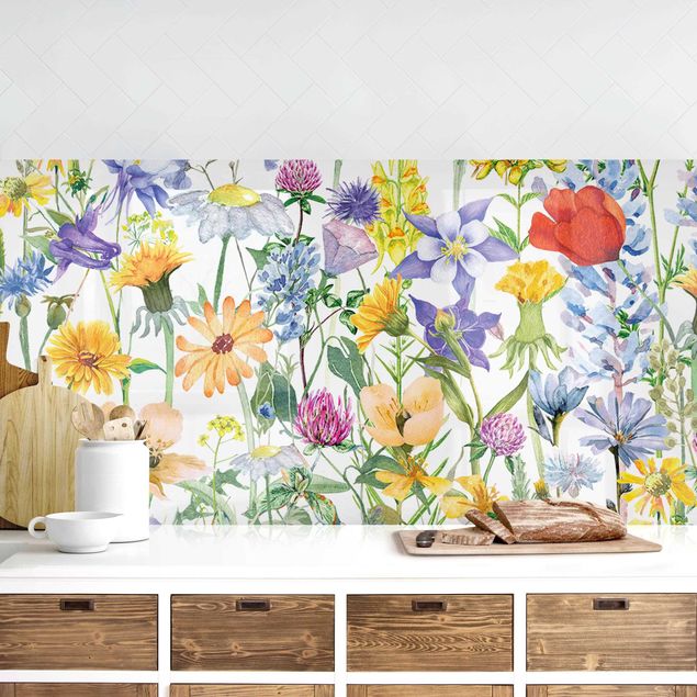 Achterwand voor keuken bloemen Watercolour Flower Meadow