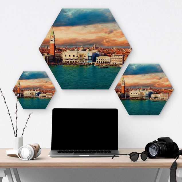 Hexagons houten schilderijen Venezia Eve