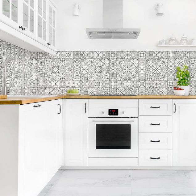 Achterwand voor keuken tegelmotief Patterned Tiles Gray White