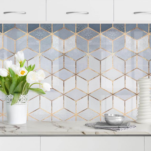 Achterwand voor keuken patroon Blue White Golden Geometry II
