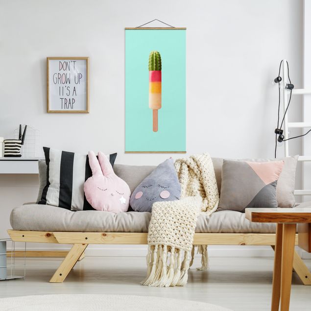 Stoffen schilderij met posterlijst Popsicle With Cactus