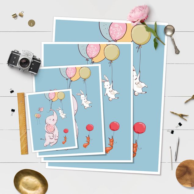 Posters Elephant, Rabbit And Squirrel Flying