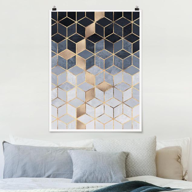 Posters Blue White Golden Geometry
