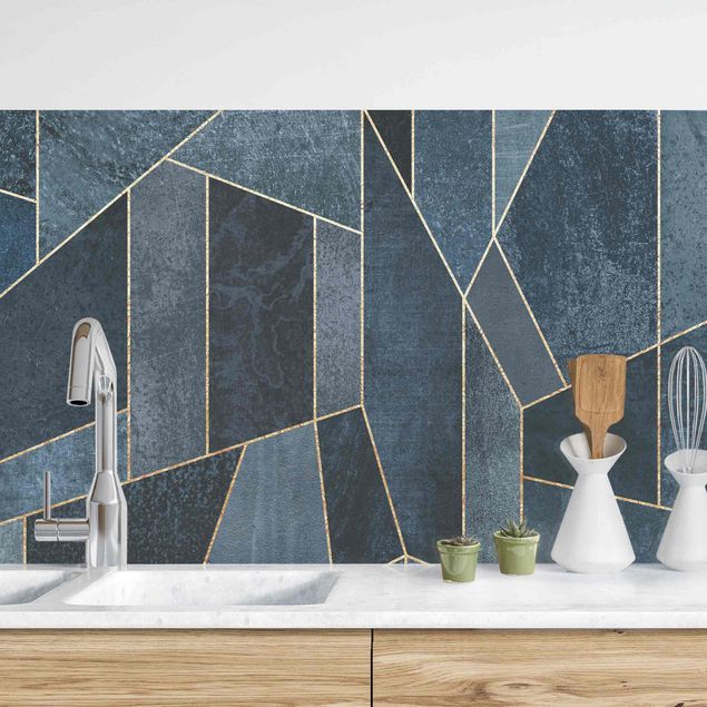 Achterwand voor keuken patroon Blue Geometry Watercolour II