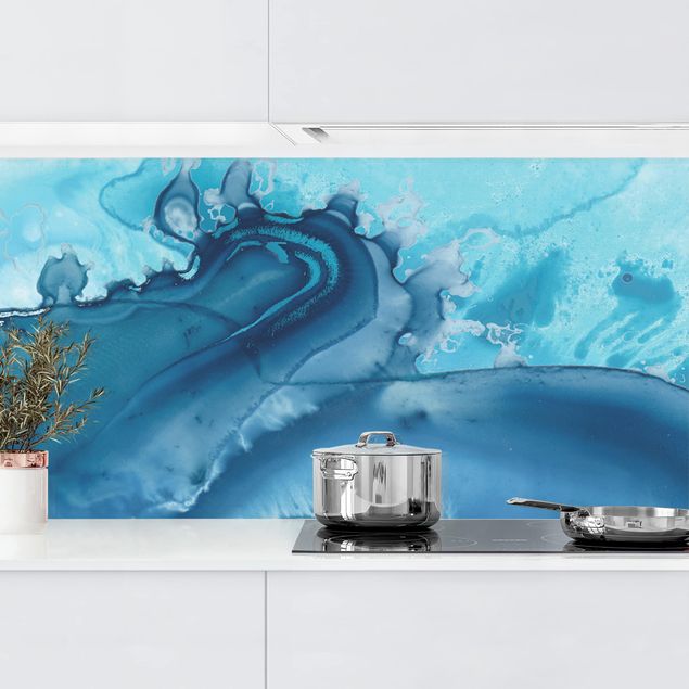 Achterwand voor keuken abstract Wave Watercolour Blue l