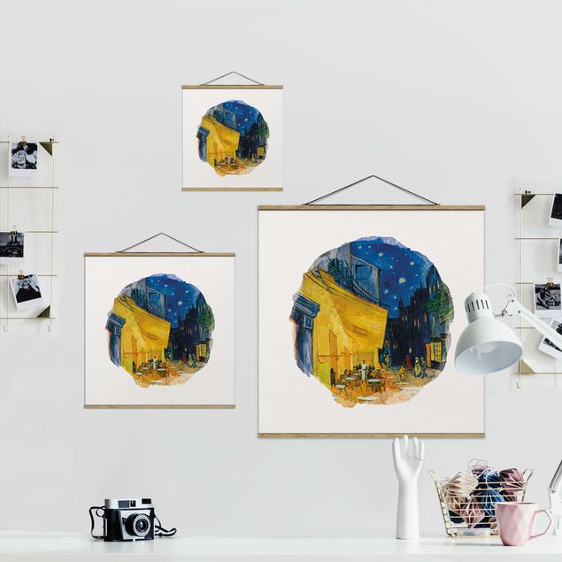 Stoffen schilderij met posterlijst WaterColours - Vincent Van Gogh - Cafe Terrace In Arles