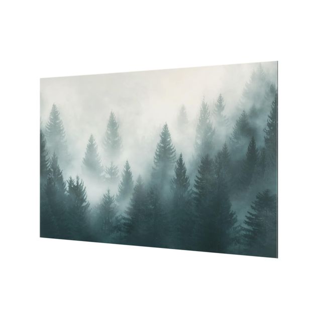 Spatscherm keuken Coniferous Forest In Fog