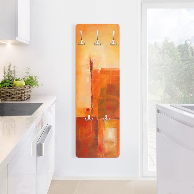 Wandkapstokken houten paneel Abstract Orange Brown