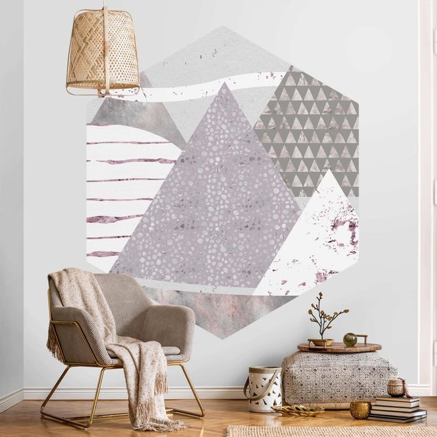 Hexagon Behang Abstract Mountain Landscape Pastel Pattern
