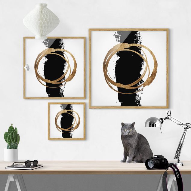Ingelijste posters Abstract Shapes - Gold And Black