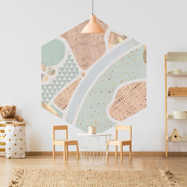 Hexagon Behang Abstract Seascape Pastel Pattern