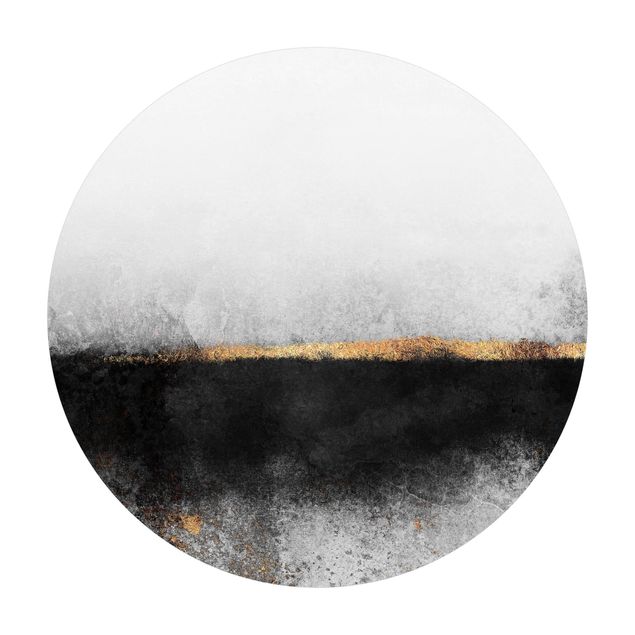 Rond vinyl tapijt Abstract Golden Horizon Black And White