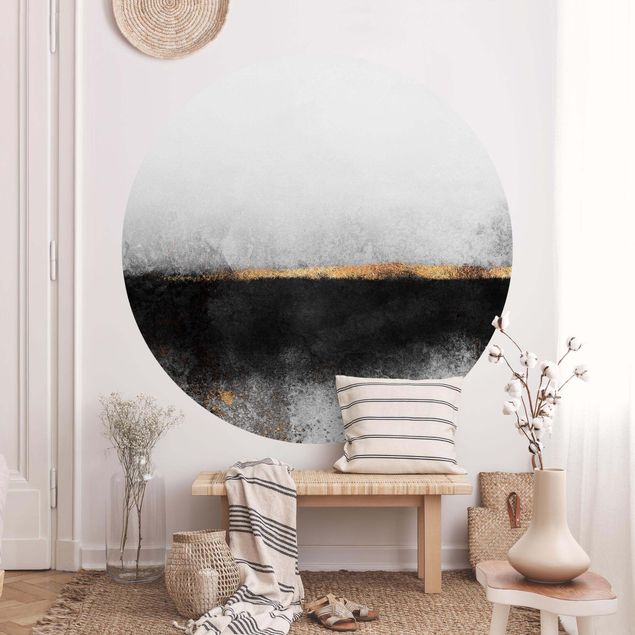 Behangcirkel Abstract Golden Horizon Black And White