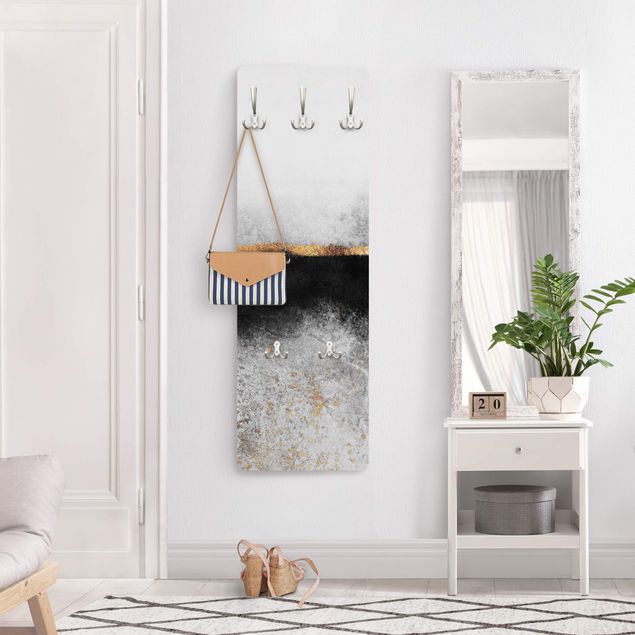 Wandkapstokken houten paneel - Abstract Golden Horizon Black And White