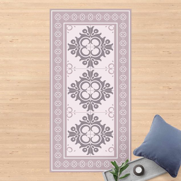 lopers Floral Tiles Warm Grey Colour Buds With Border
