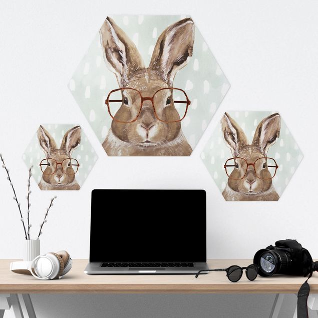 Hexagons Forex schilderijen Animals With Glasses - Rabbit