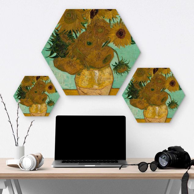 Hexagons houten schilderijen Vincent van Gogh - Sunflowers