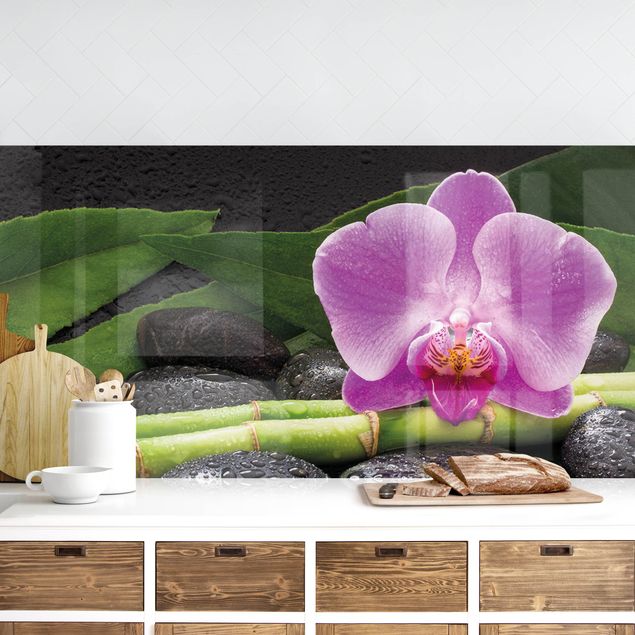 Achterwand voor keuken bloemen Green Bamboo With Orchid Flower