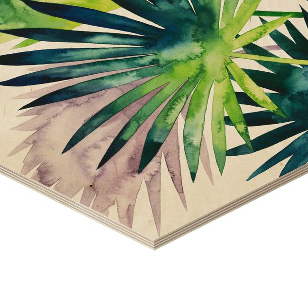 Hexagons houten schilderijen Exotic Foliage - Fan Palm