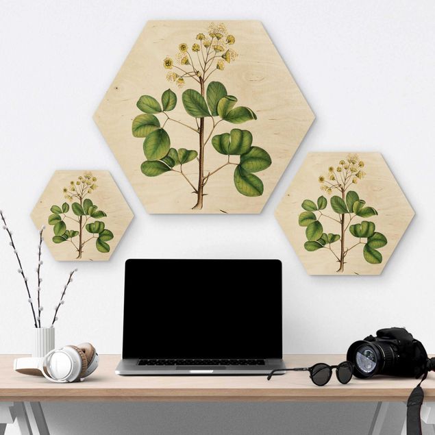 Hexagons houten schilderijen Foliage With Flowers IV