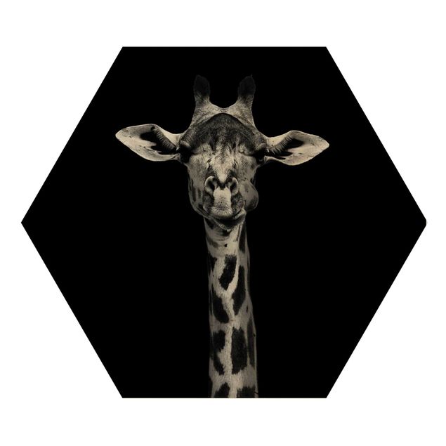 Hexagons houten schilderijen Dark Giraffe Portrait