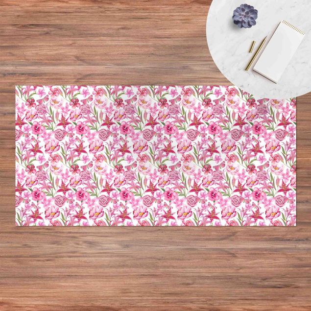 Loper tapijt Pink Flowers With Butterflies