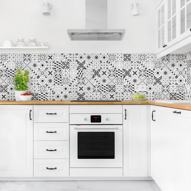 Achterwand voor keuken patroon Geometrical Tile Mix Black