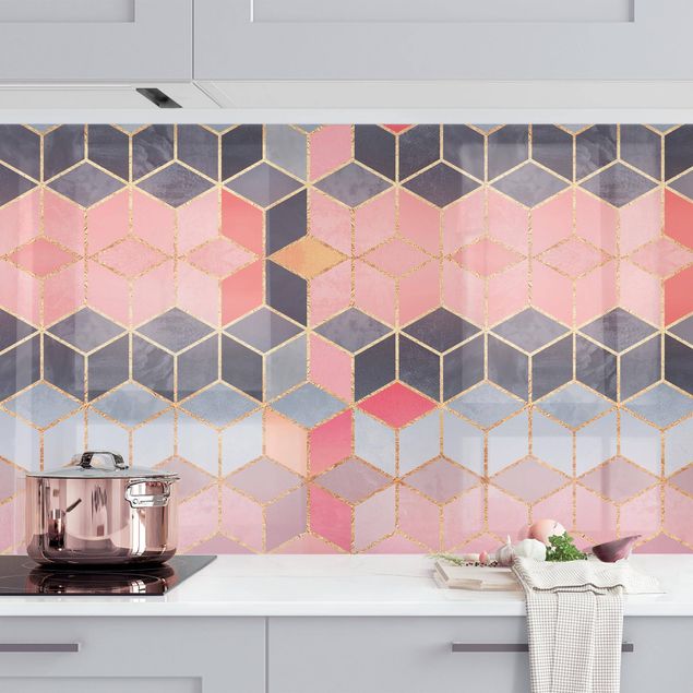 Achterwand voor keuken patroon Colourful Pastel Golden Geometrie II