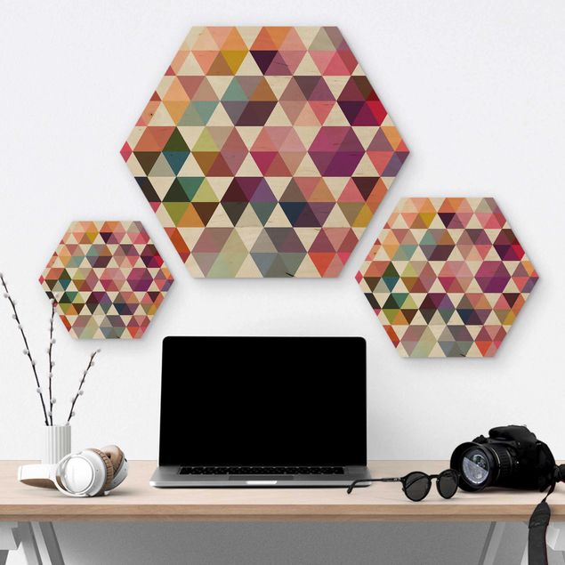 Hexagons houten schilderijen Hexagon facets