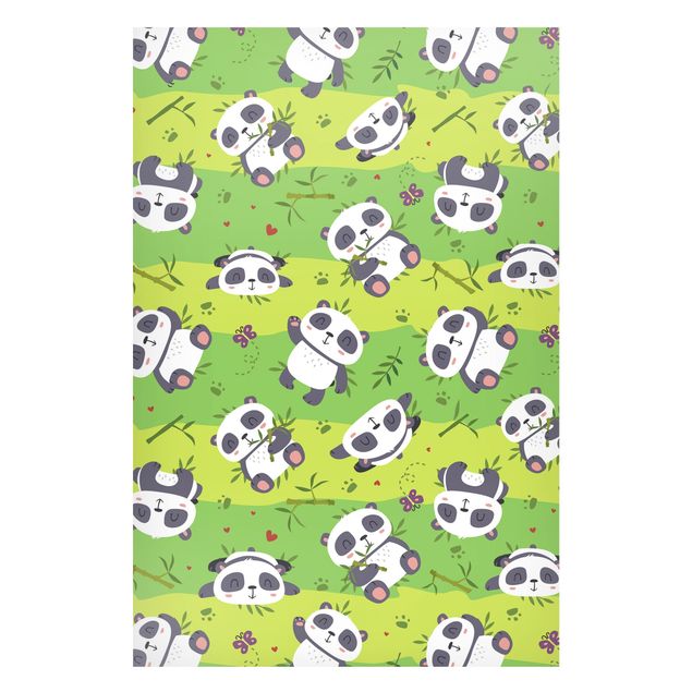 Magneetborden Cute Panda On Green Meadow