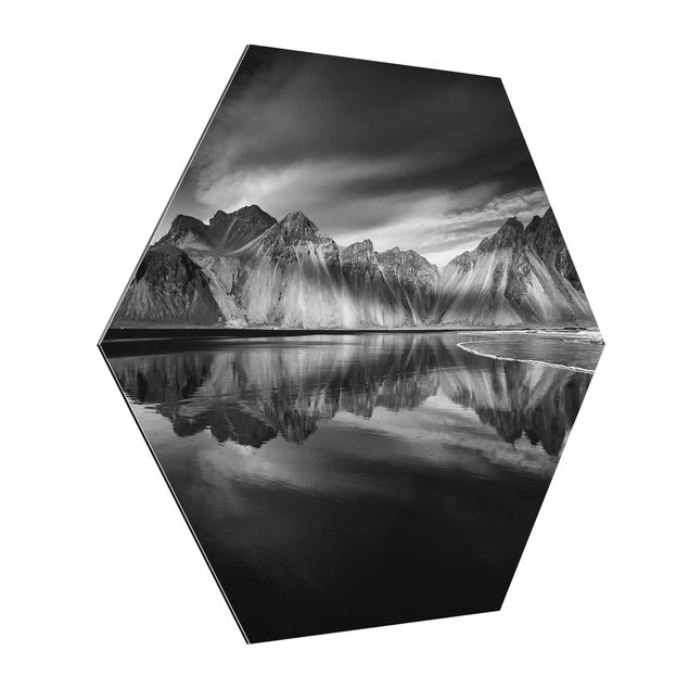 Hexagons Aluminium Dibond schilderijen Vesturhorn In Iceland