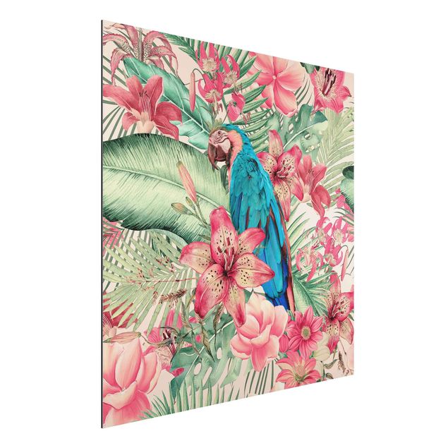 Aluminium Dibond schilderijen Floral Paradise Tropical Parrot