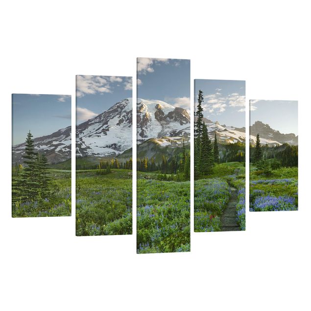Canvas schilderijen - 5-delig Mountain View Meadow Path