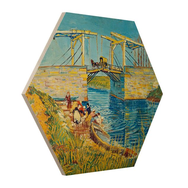 Hexagons houten schilderijen Vincent van Gogh - The Drawbridge at Arles with a Group of Washerwomen