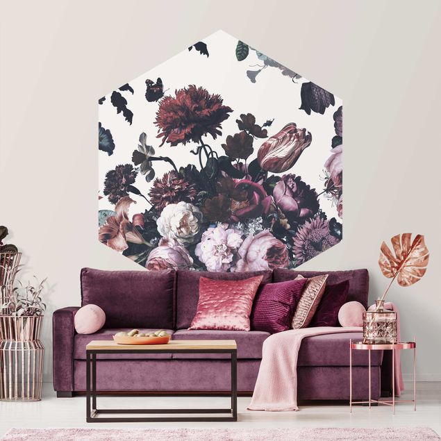 Hexagon Behang Old Masters Flower Rush With Roses Bouquet