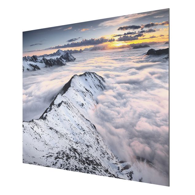 Aluminium Dibond schilderijen View Of Clouds And Mountains