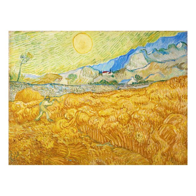 Aluminium Dibond schilderijen Vincent Van Gogh - The Harvest, The Grain Field
